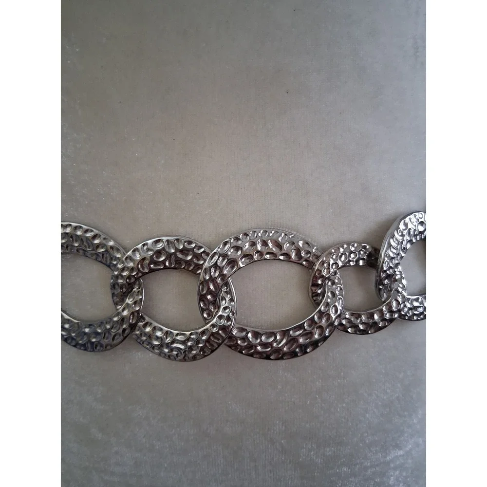 Chicos Chain Belt Silver Tone Hammered Textured Link Y2K Statement Boho Hippie
